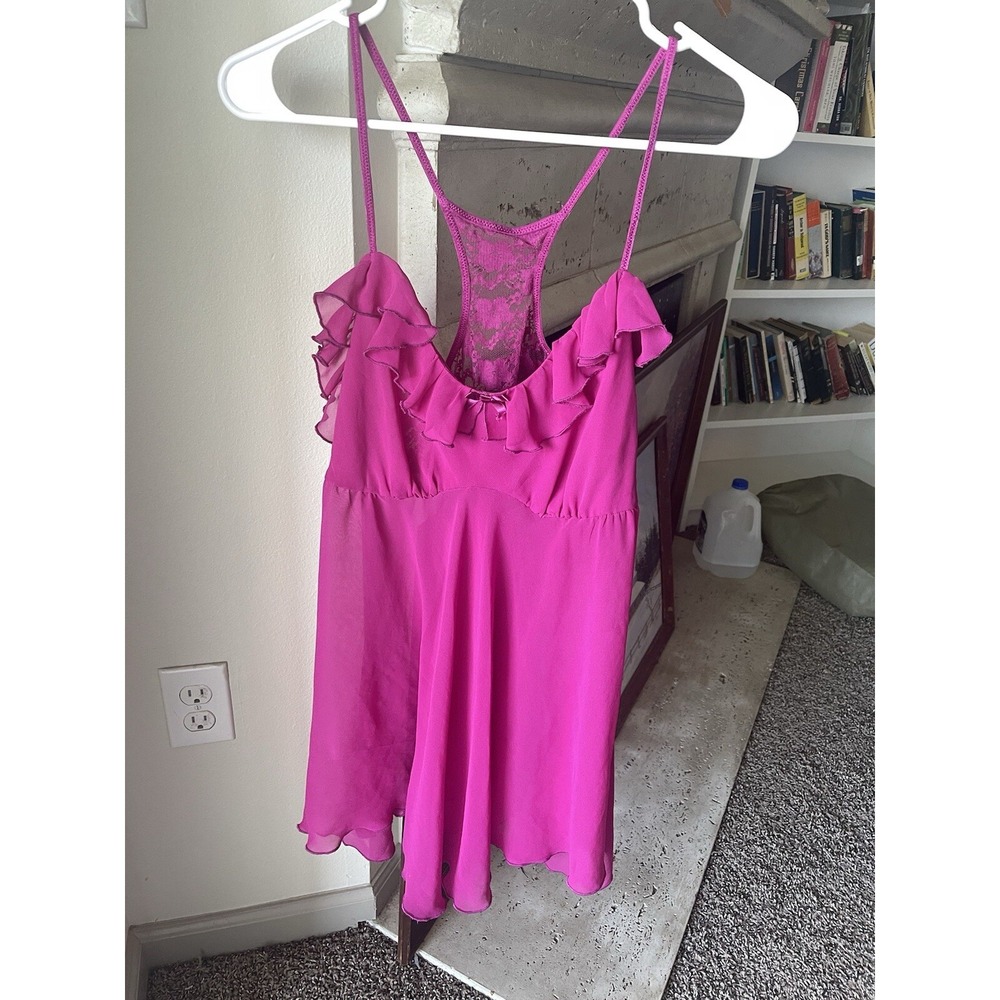Hot Pink‎ Lingerie Nighty Romantic Coquet Slip Dress Ruffles Spring Fairycore